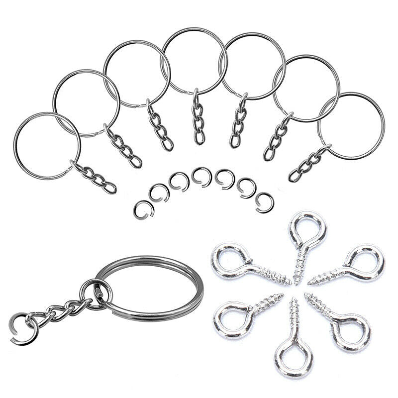 150pcs Key Ring with Chain Split Jump Rings with Screw Eye Pins DIY Keychain Hn