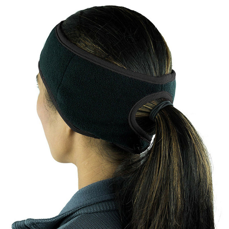 Winter Thermal Fleece Ponytail Headband Ear Cover Ear Warmer Head Wear Black
