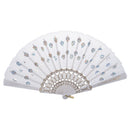 Sequin Flower Detailings White Nylon Hand Folding Fan