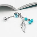 Distinctive Bar Barbell Ring Body Piercing Crystal Ball Leaf Dangle Navel Belly