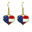 American Flag USA Love Heart Dangle Hook Earring Patriotic Jewelry