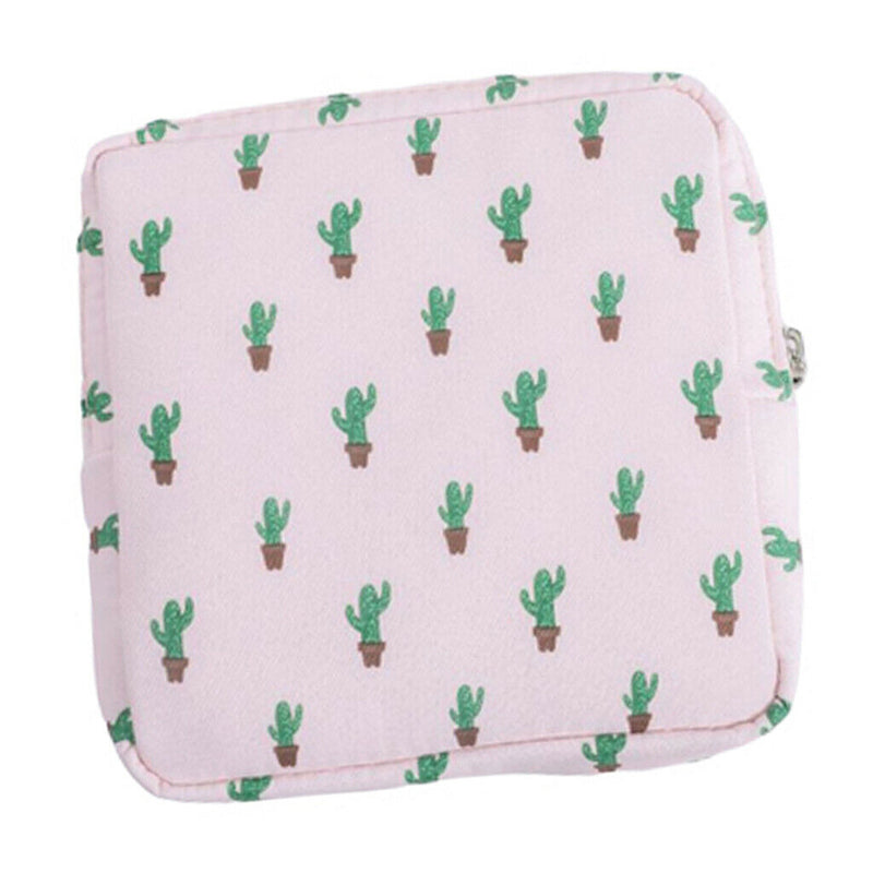 Portable Cotton Sanitary Bag Pad Pouch Coin Traveling for Girls Lady Cactus