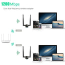 Fast USB 3.0 Dual Band Wifi Adapter High Gain Antennas For Laptop AC-1200Mbps