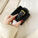 Women Solid Mini Wrist Bag Leather Purse Wristlet Clutch Handbag (Black)