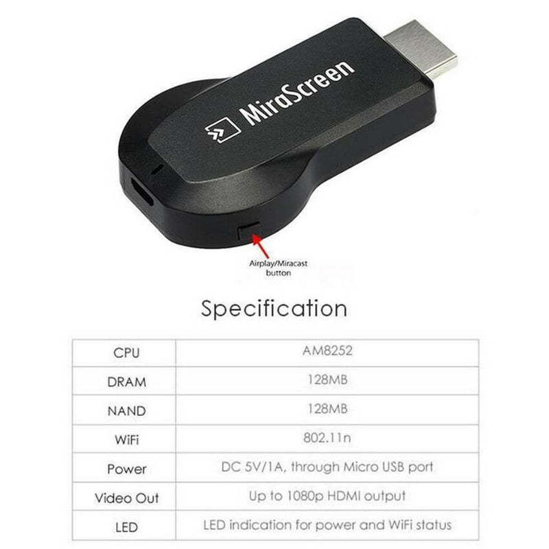 2018 AnyCast WiFi Display Dongle Receiver Airplay Miracast HDMI TV DLNA 1080P