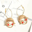Cartoon Girl Face Outline Alloy Drop Earrings Originality Jewelry