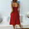 Summer Beach Polka Dot Dress Spaghetti Strap Semi-Backless Button Down A-Li U4O4