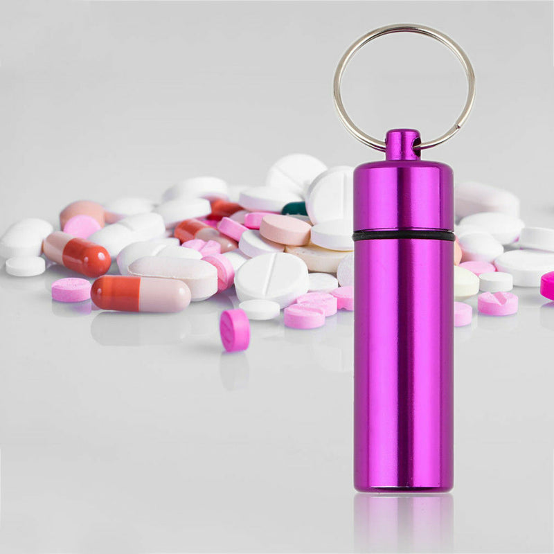 5PC Keychain Medicine Drug Holder Waterproof Case Bottle Aluminum Pill Container