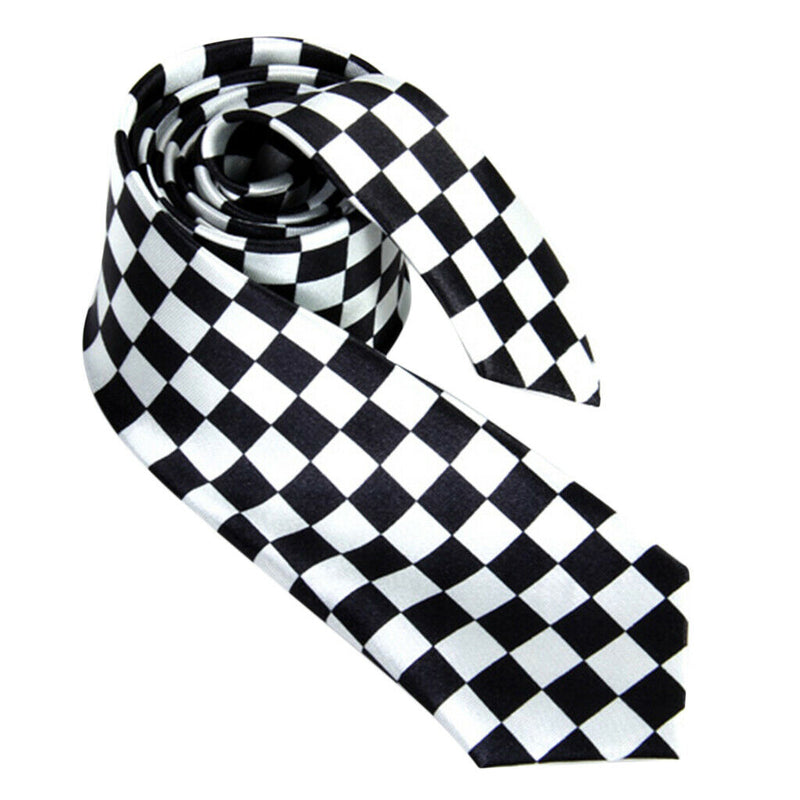Mens Black White Plaid Checkered Necktie Neck Tie