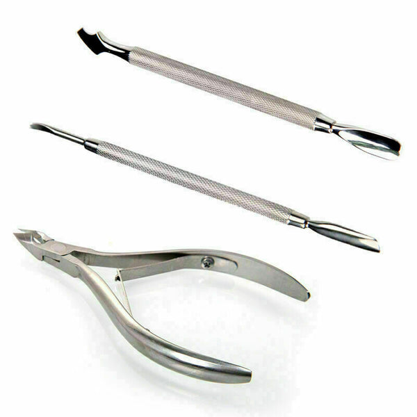 3Pcs Nail Art Cuticle Spoon Pusher Remover Clipper Manicure Set Nipper Tool B5I0