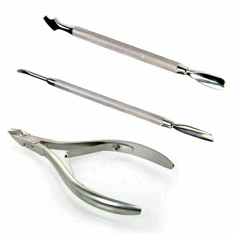 3Pcs Nail Art Cuticle Spoon Pusher Remover Clipper Manicure Set Nipper Tool B5I0