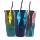 Stainless Steel Tumbler with Straw - Hot and Cold Double Wall Drinking Cups J9X7