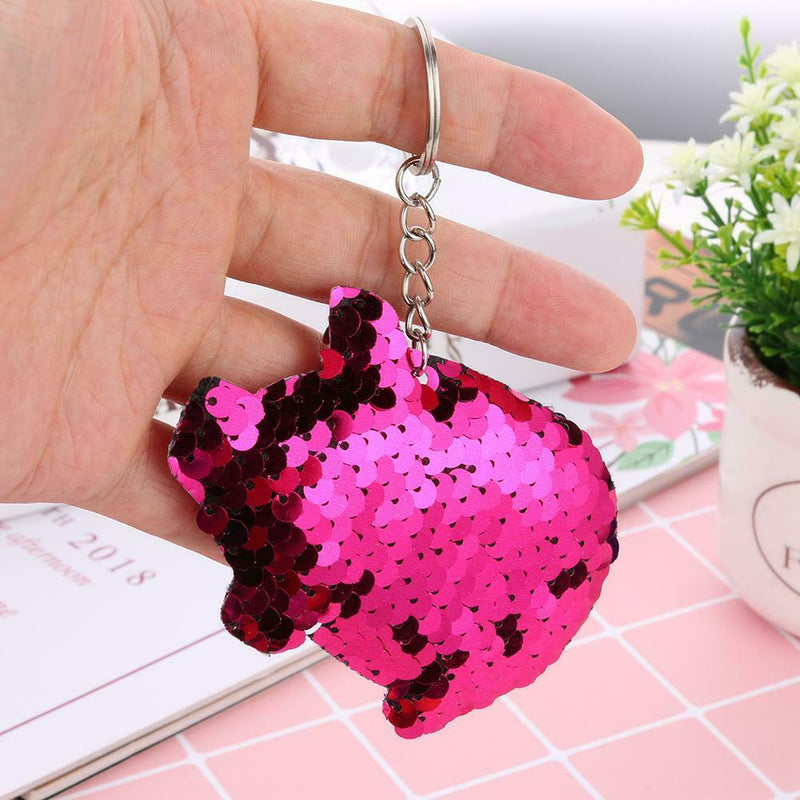 Sequins Pig Keychain Car Backpack Accessories Girl Keyring Pendant (Purple) A