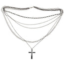 Fashion Retro Multi-layer Chain Pendant Black Cross Metal Long Necklace Gif Q6X7
