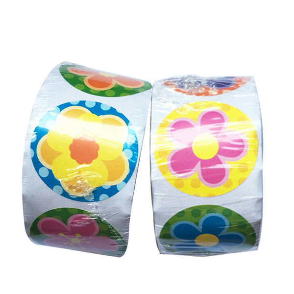 Pack Of 2 Colorful Flower Stickers Roll 1.5 Inch (100Pcs Per Roll)