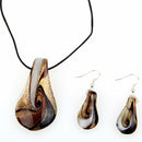 Murano Drop Pendant Necklace Earring coffee E8W5