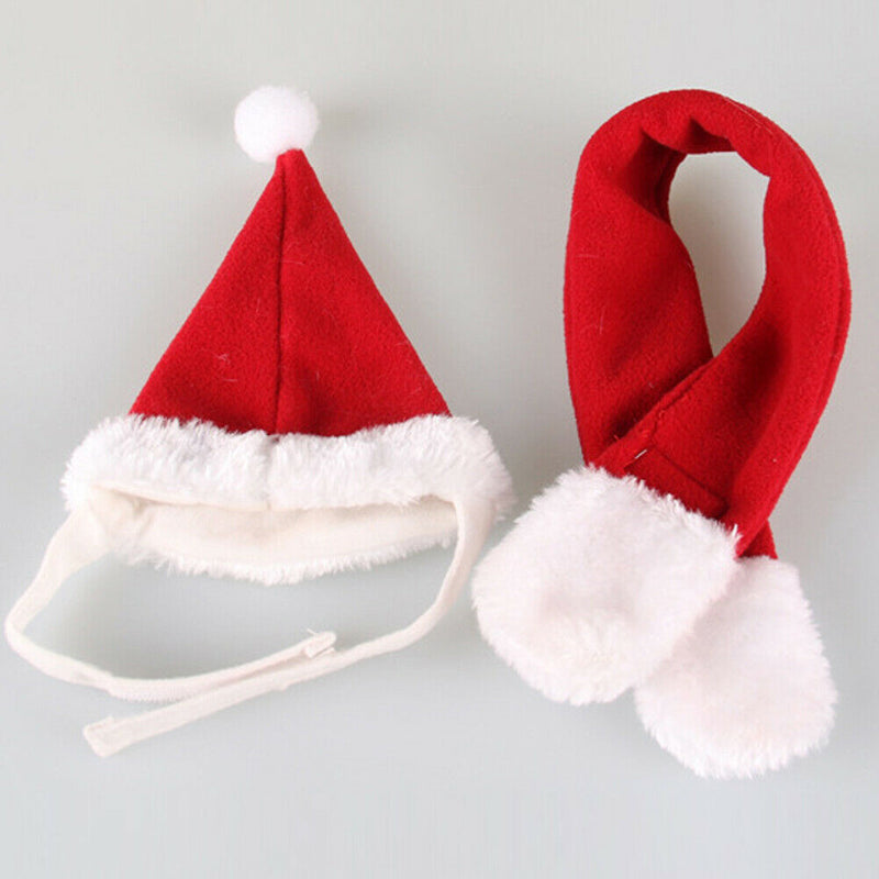 2pcs Pet Cat Dog Santa Hat Scarf Christmas Xmas Red Holiday Costume