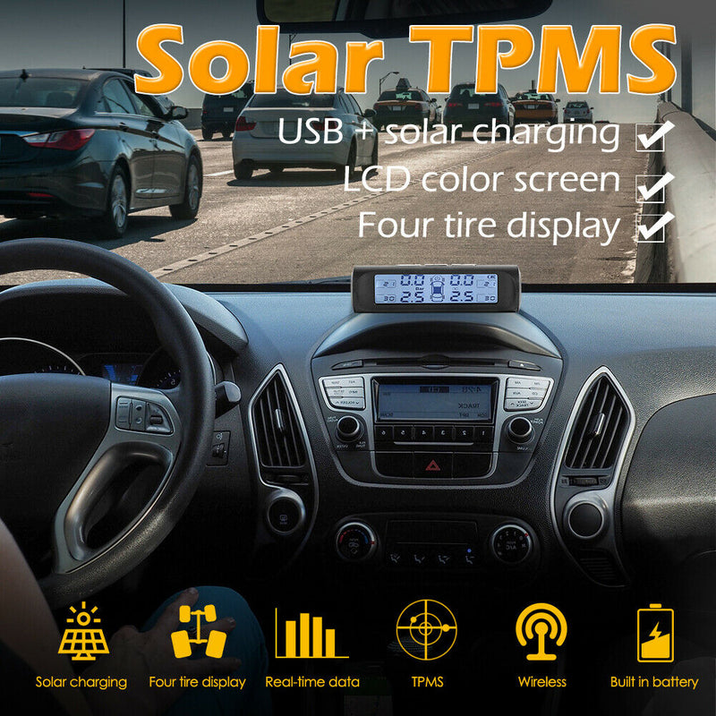 Wireless Solar TPMS LCD Car Tire Pressure Monitoring System + 4 External Sensors