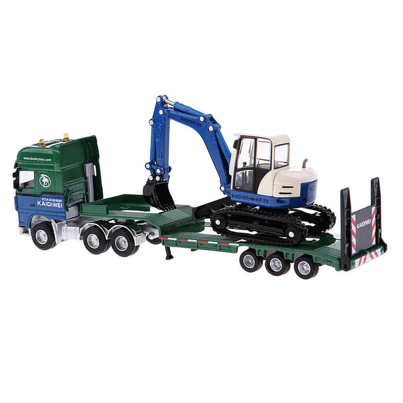 1:50 Scale Engeering Car Series Flatbed Trailer+Excavator for Kids Toys Gift