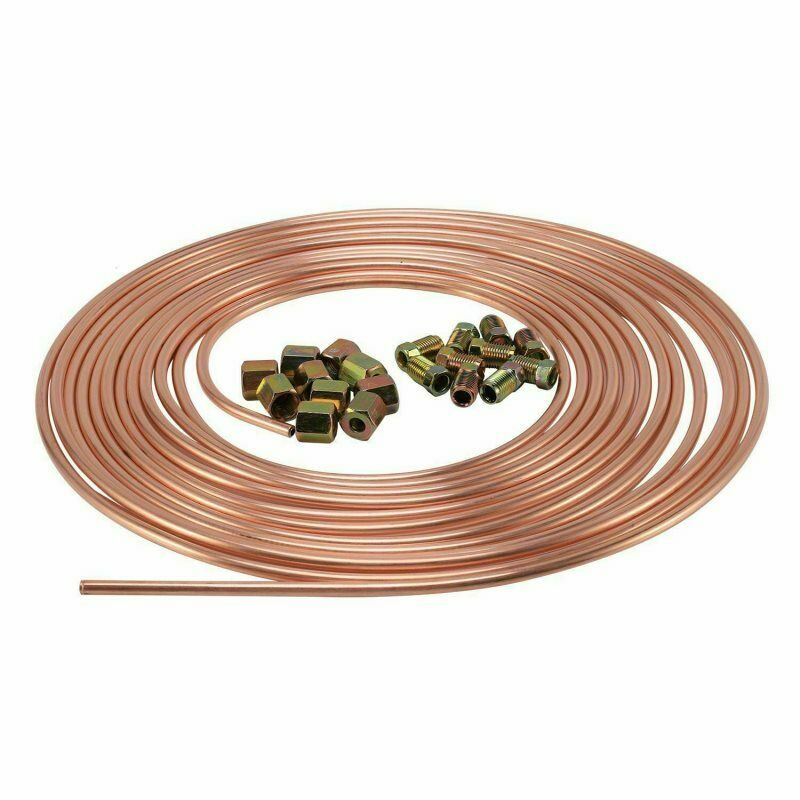 25FT 3/16" Copper Brake Pipe Tube Hose Kits 10mm Fittings Male+Female Nuts J Hn