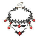 Halloween Lace Choker Necklace Bat Gem Neck Chains Women Statement Jewelry