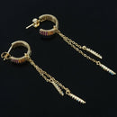 Rainbow CZ Chain Long Drop Earrings for Women Korean Colorful Zirconia Bar