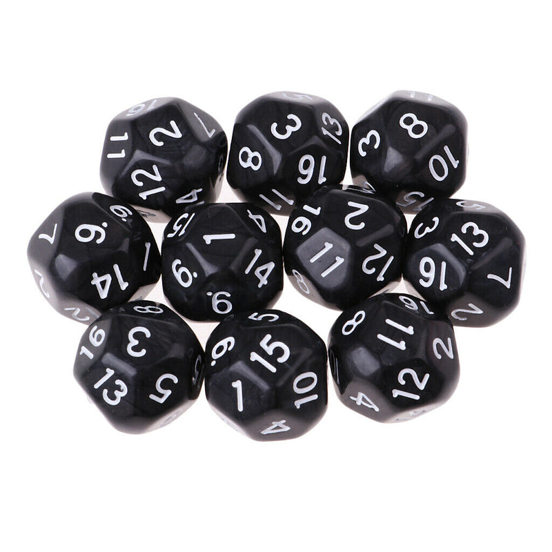 10pcs 16 Sided D16 14mm Acrylic Opaque Dice for Role Playing Game RPG Black