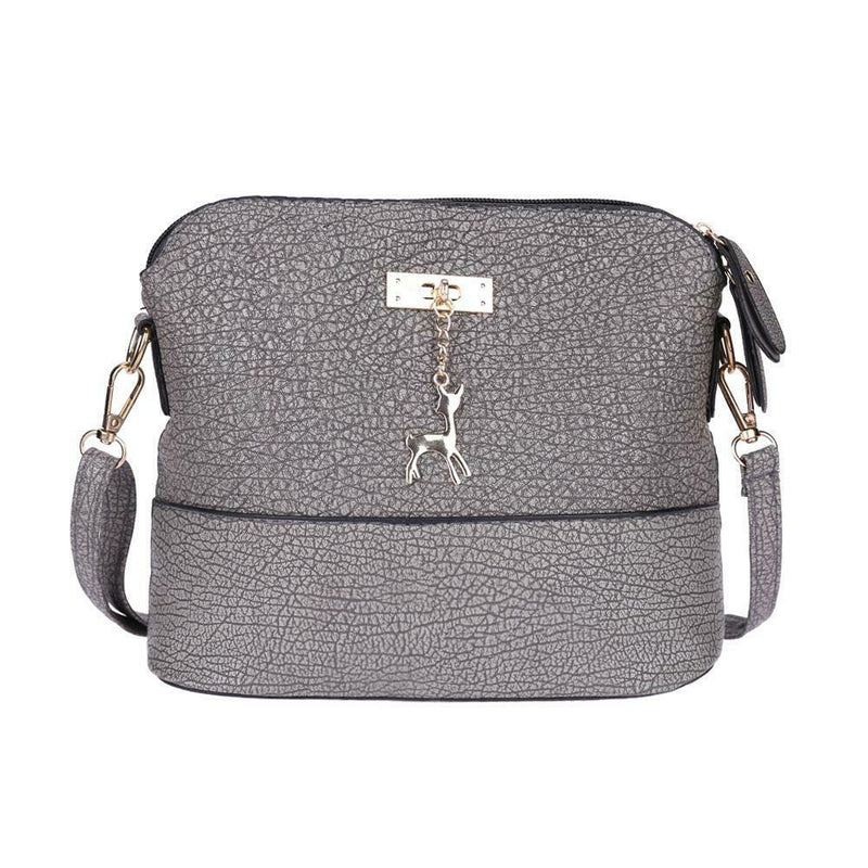Women Fashion Crossbody Bag PU Plaid Deer Pendant Shoulder Bag(Grey)