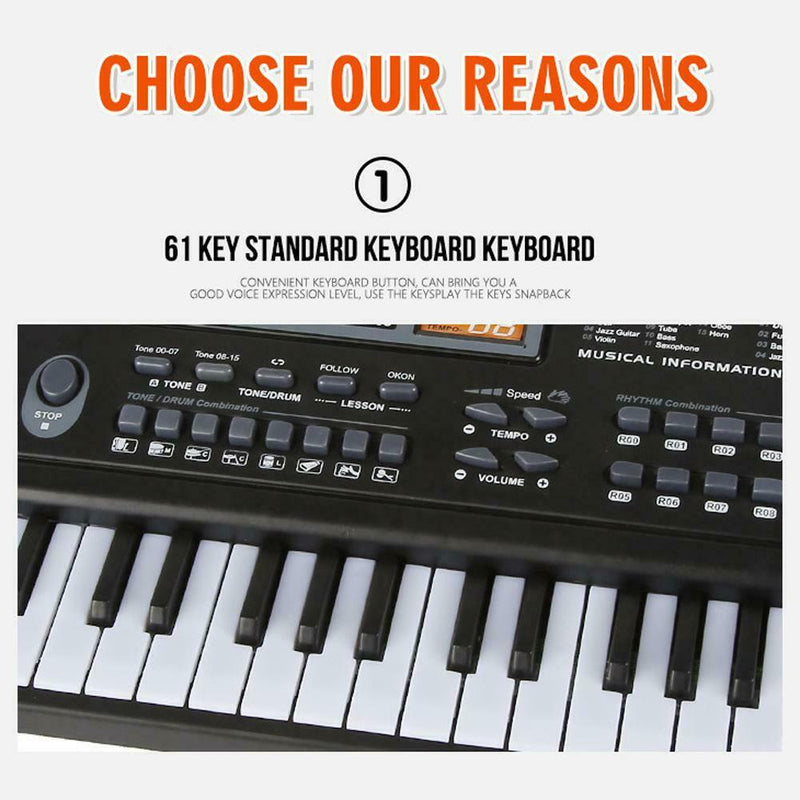 BLACK 61 Key Digital Electronic Keyboard & Microphone Electric LED Piano Or