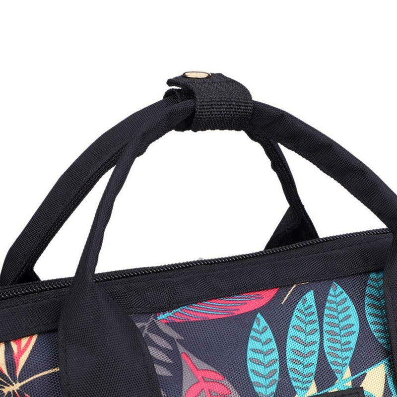 Tropical Plant Print Travel Big Backpacks Nylon Women School Bags (Black)
