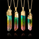 New Rock Chakra Natural Crystal Necklace Irregular Rainbow Stone Pendant Chain