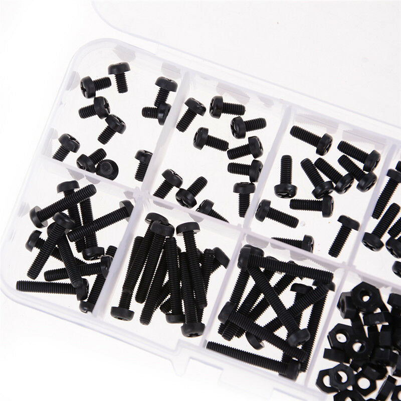 160PCS M3 8 Sizes Assortment Stand-off Nylon Screws Bolt Nuts Fastener Black Kw