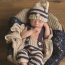 Cute Infants Photo Shoot Suspender Trousers Knit Hat 2pcs Newborn Baby Set