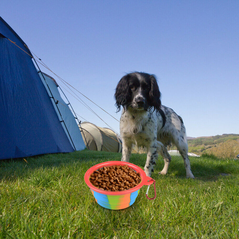 Dog Silicone Bowl Folding Outdoor Portable Pet Food Feeder Dish (Red) A