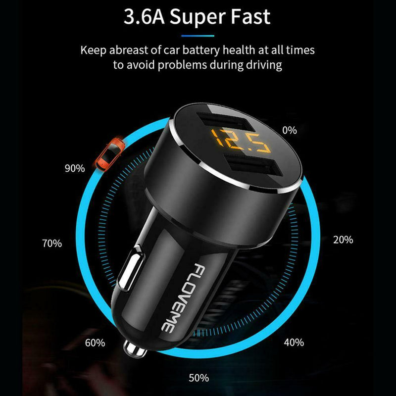 Floveme 5V 3.6A QC Dual USB Quick Charge Car Charger with Digital Display