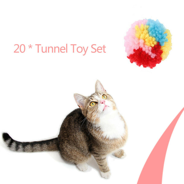 20pcs Cat Tunnel Toys Kit Cat Teaser Feather Wand Sisal Ball Pet Supplies A#S