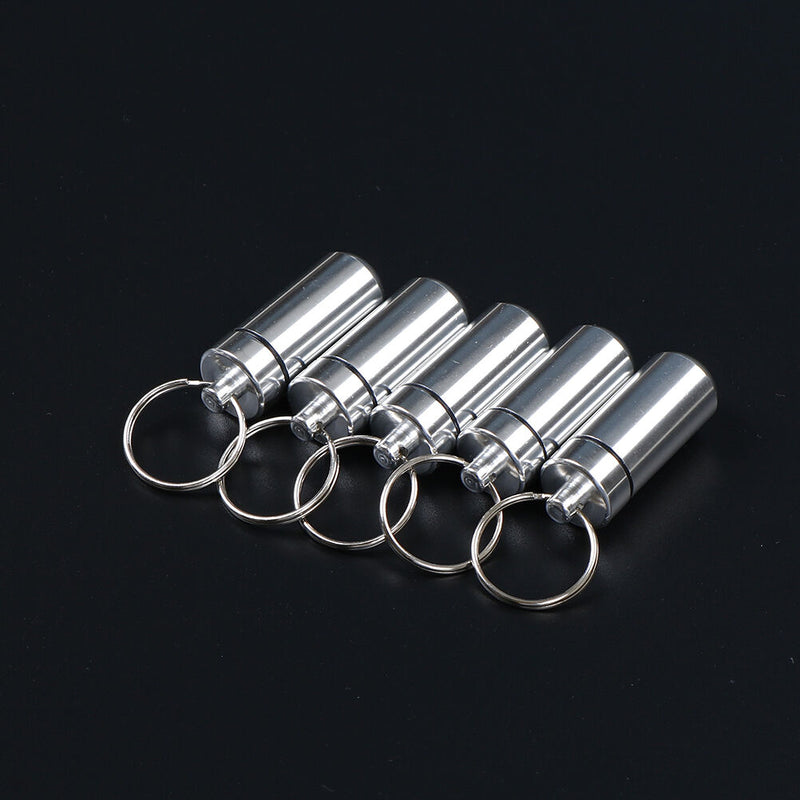 5 Pcs Waterproof Aluminum Pill Box Case Drug Container Holder Keyring JR FT