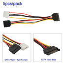 5pcs 15Pin SATA Male to 4Pin IDE Molex Female + SATA Female Power Cable