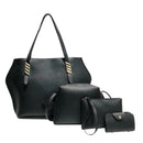 4pcs/set Solid Color Totes Women Leather Shoulder Card Bags Clutch (Black)