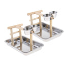 2pcs Bird Playground Wood Perch Exercise Playgym with Feeder Cups for Cockatoo