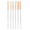 6PCs Stainless Steel Chocolate Cheese Dessert Fondue Pot Forks Oak BBQ Tool