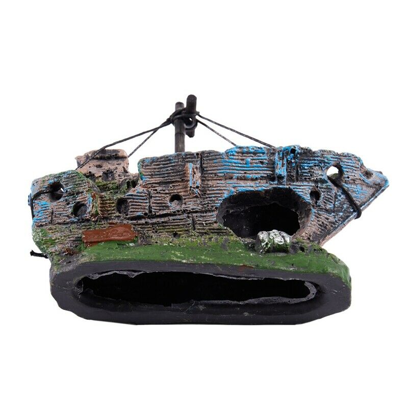 Fish Tank Cave Decoration Aquarium Ornament Wreck Sunk Ship Sailing Boat