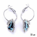 1Pair Blue Crystal Rhinestone Enamel Butterfly Dangle Hoop beautiful Earrings