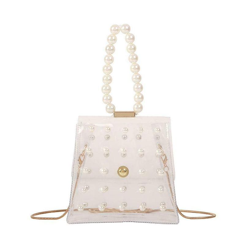 Pearls Clear Shoulder Handbags PVC Women Crossbody Top-handle Bags (White)
