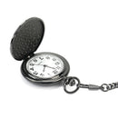 Men Alloy Black Dial Round Quartz Movement Keyring Pocket Watch + 37cm Chain