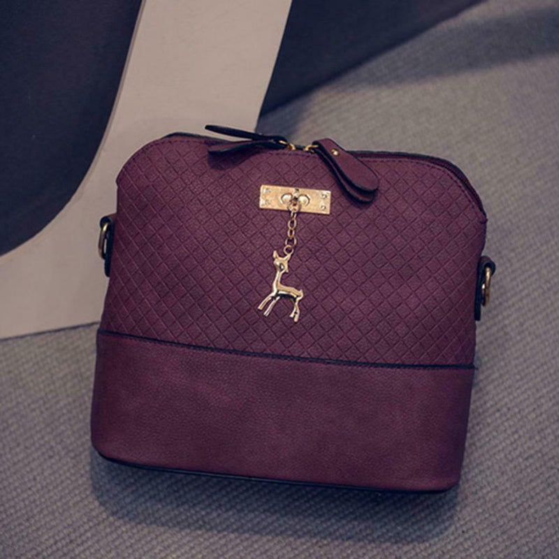 Women Fashion Crossbody Bag PU Plaid Deer Pendant Shoulder Bag(Purple)