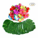 30pcs Artificial Tropical Palm Leaves & 24 pcs Hibiscus Flower Hawaiian Jun G4Q3