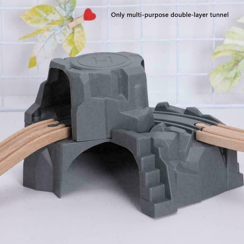 Plastic Double Tunnel Wooden Train Track Tunnel Train Railway Wood Gray Slo Z8I8