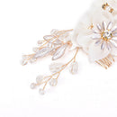 White Silk Yarn Flower Handmade Crystal Bead Hair Comb Bridal Headwear-Headdress