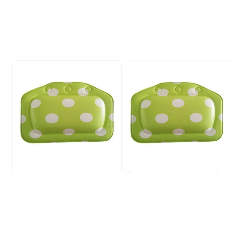 Bath Pillow Cushion Neckrest Back Support Comfort Bathtub Green Dots 2pcs